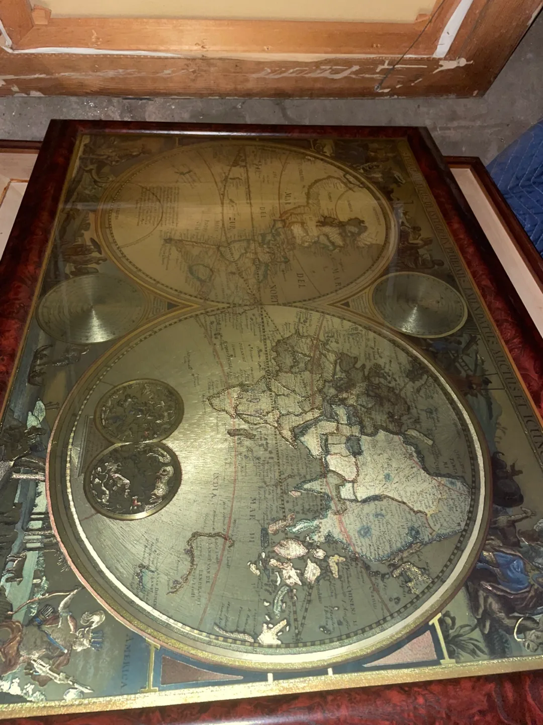 Antique Gold-Leaf World Map in Ornate Frame image indicator(2)