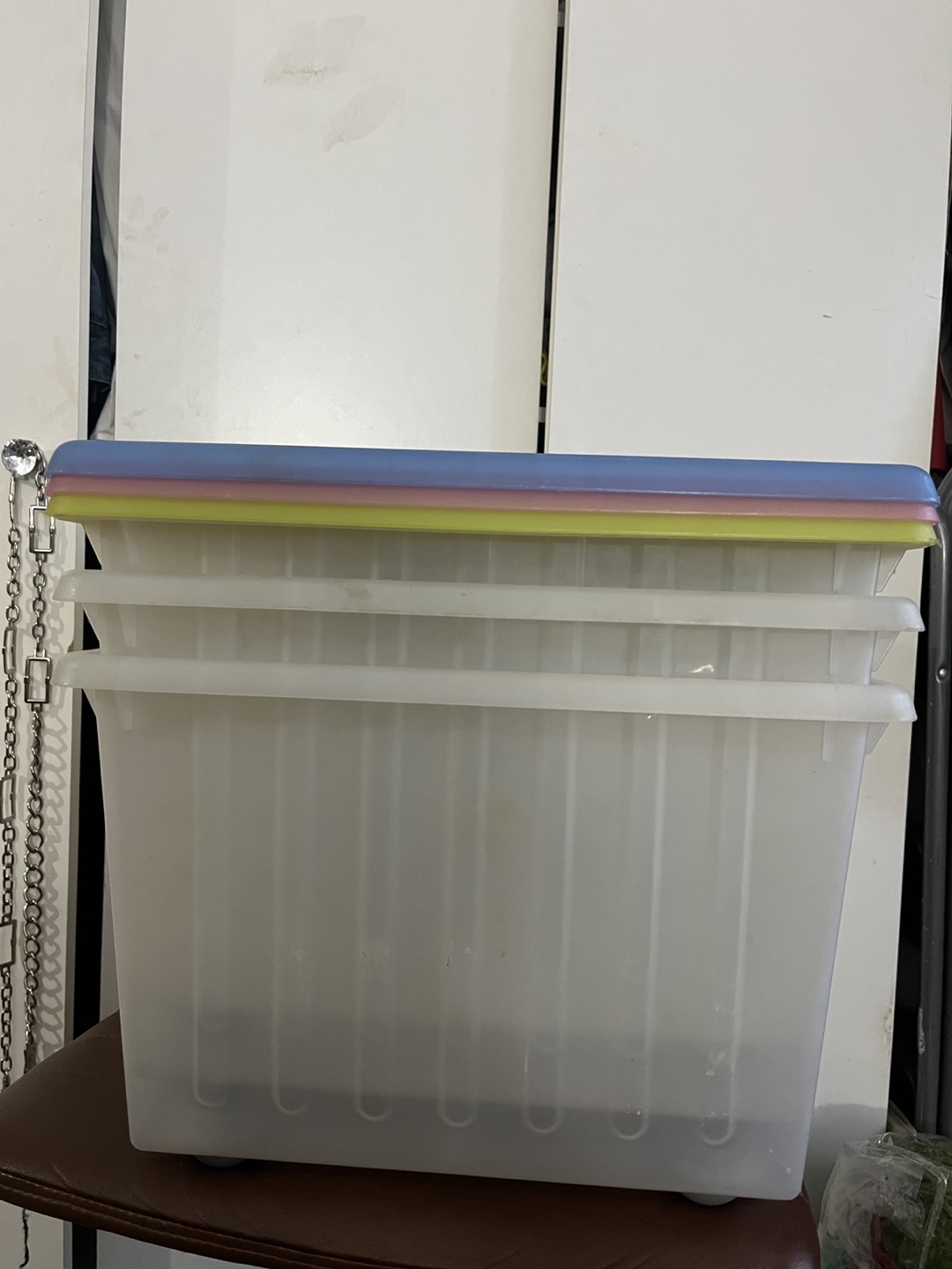 3 IKEA Stackable Plastic Storage Bins with Lids