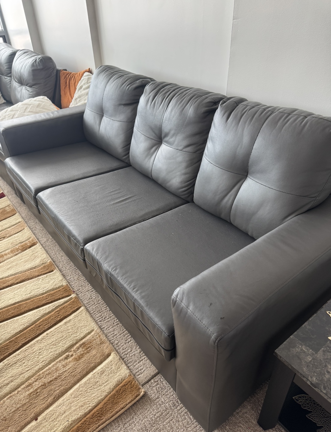Dark Gray Faux Leather Sofa