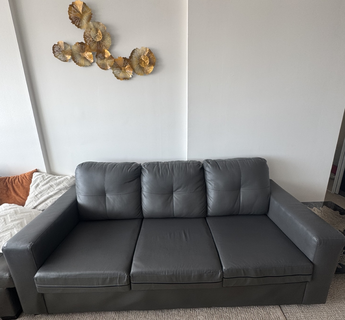 Dark Gray Faux Leather Sofa - photo 2