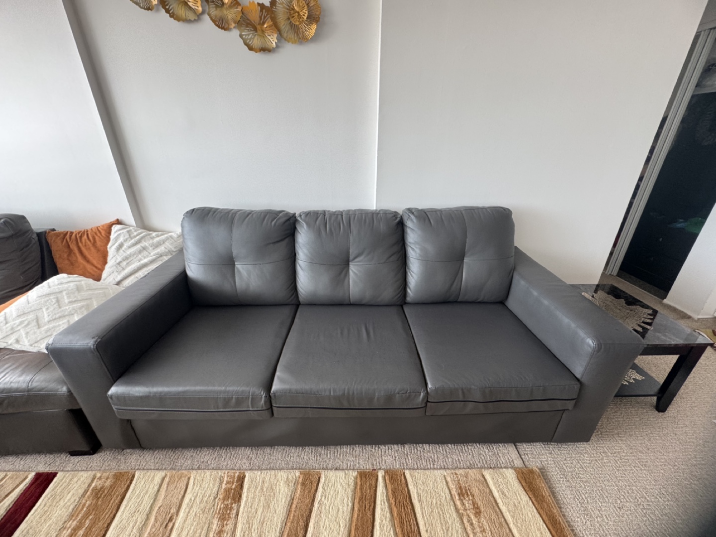 Dark Gray Faux Leather Sofa - photo 3