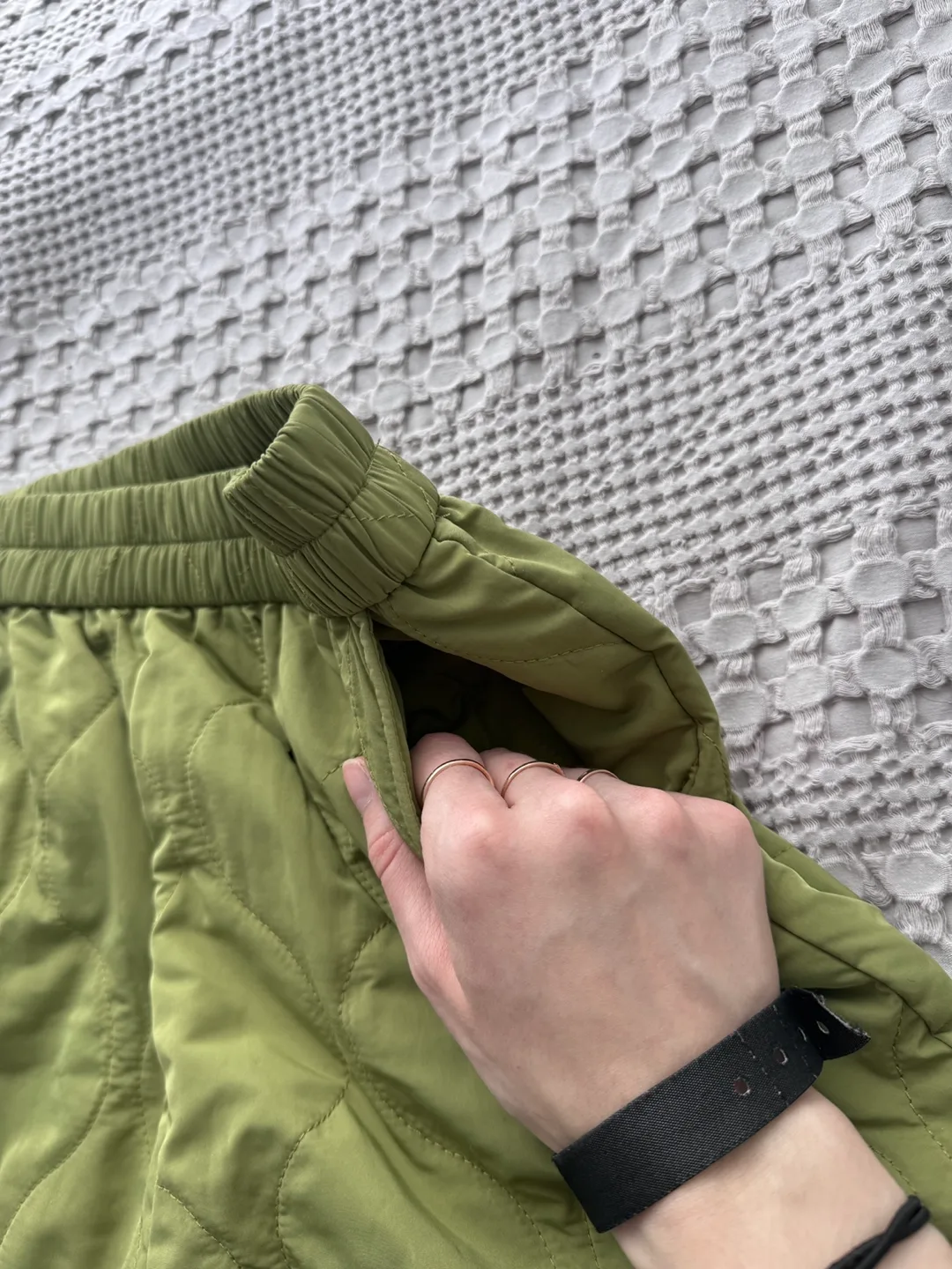 Unisex Olive Green Quilted Pants image indicator(2)