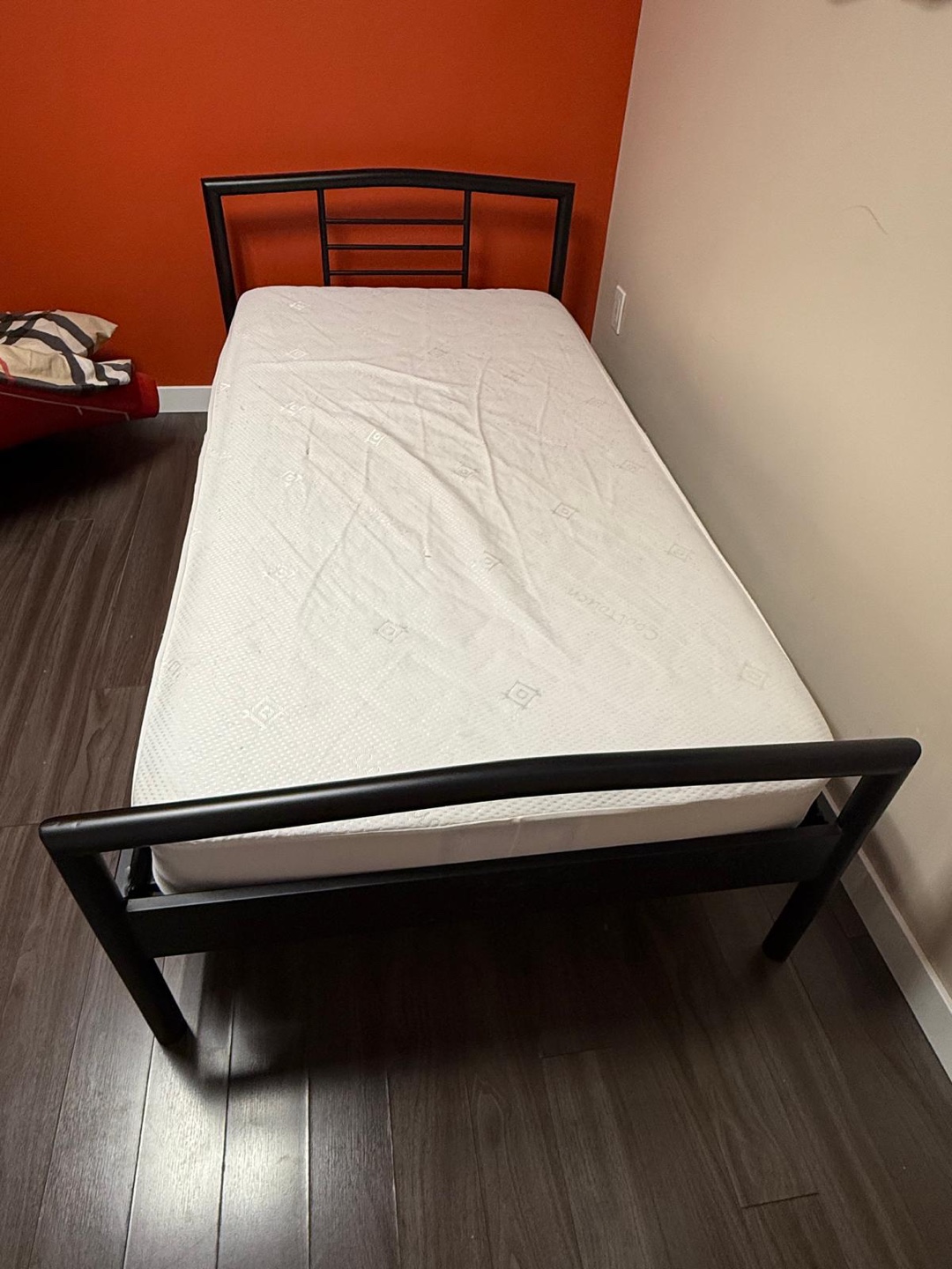Black Metal Twin-Size Bed Frame and mattress