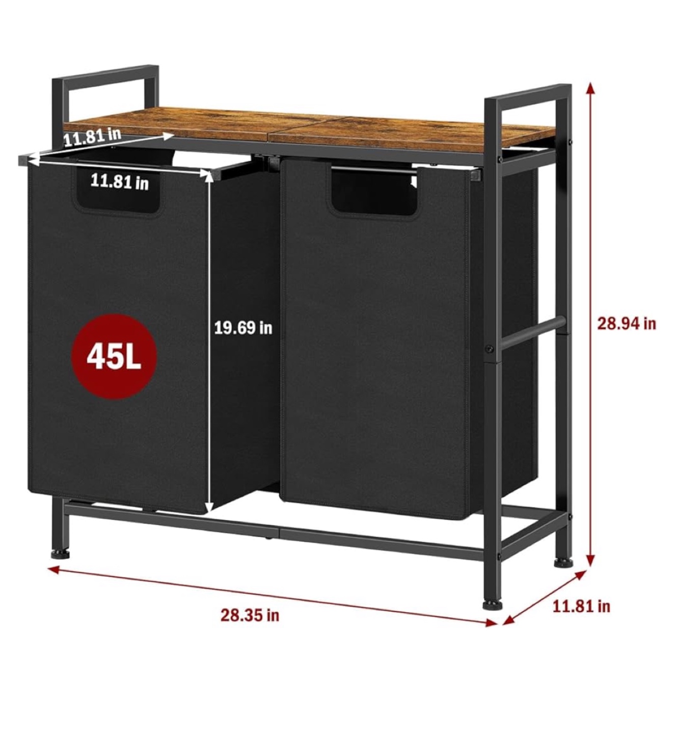 Double Laundry Hamper with Top Shelf - photo 4