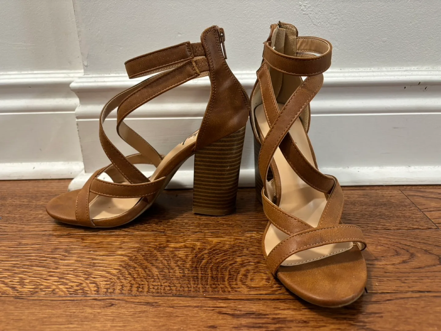 SHEIN Brown Leather Block Heel Sandals image indicator(3)