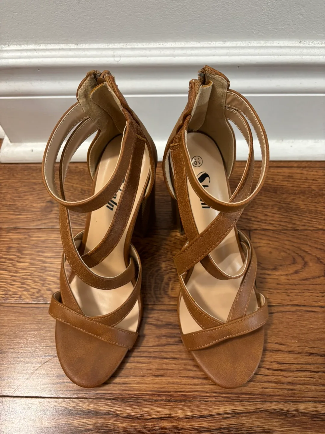 SHEIN Brown Leather Block Heel Sandals image indicator(2)