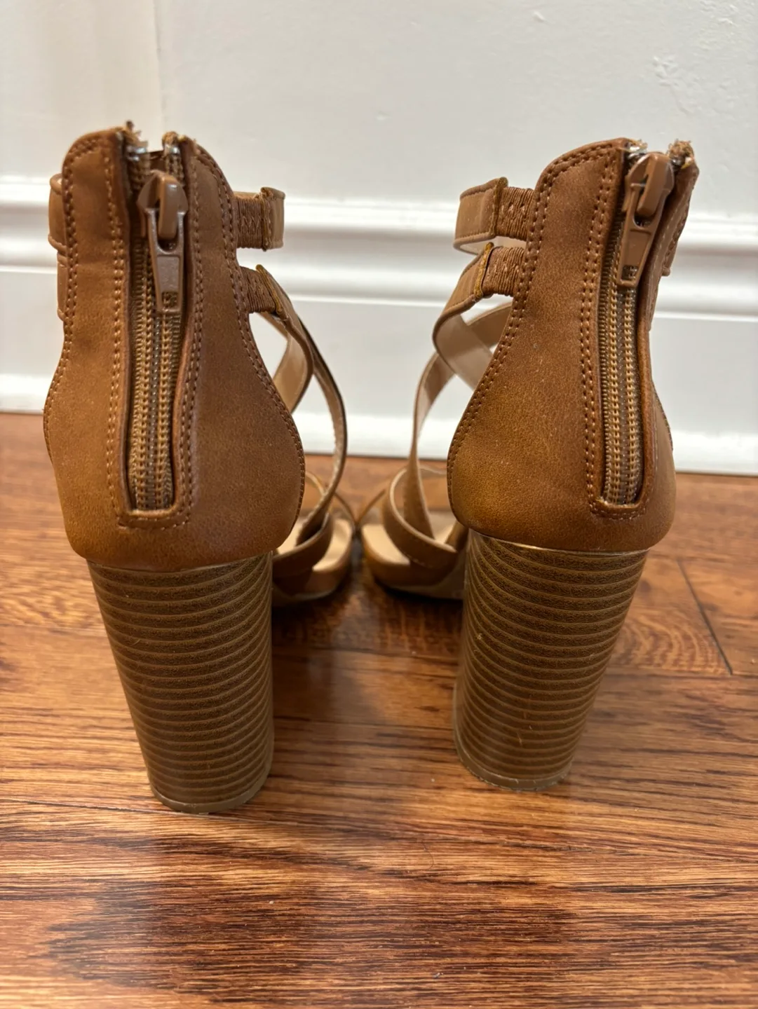 SHEIN Brown Leather Block Heel Sandals image indicator(4)