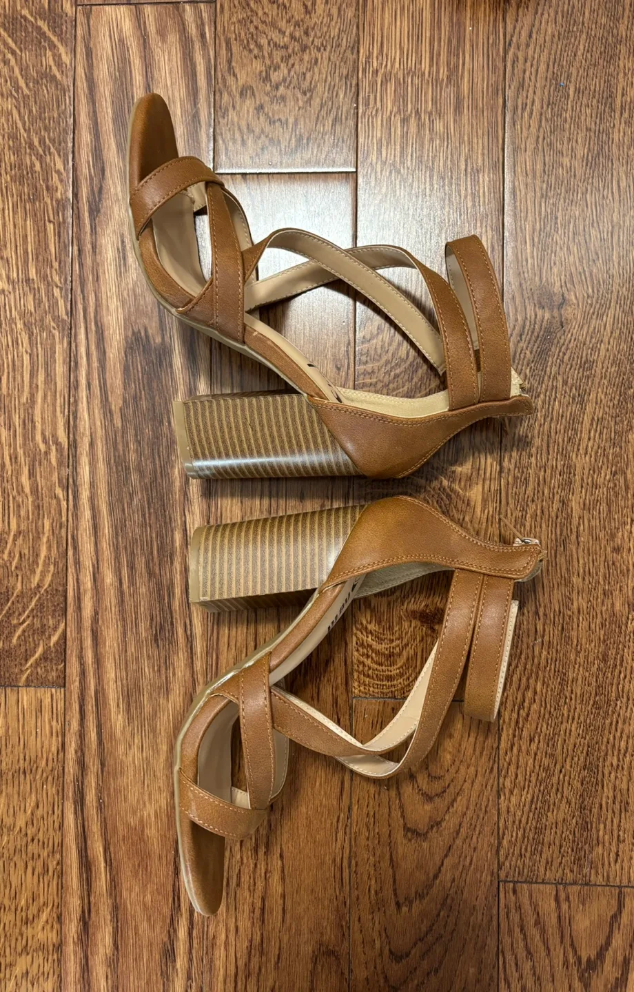 SHEIN Brown Leather Block Heel Sandals image indicator(5)