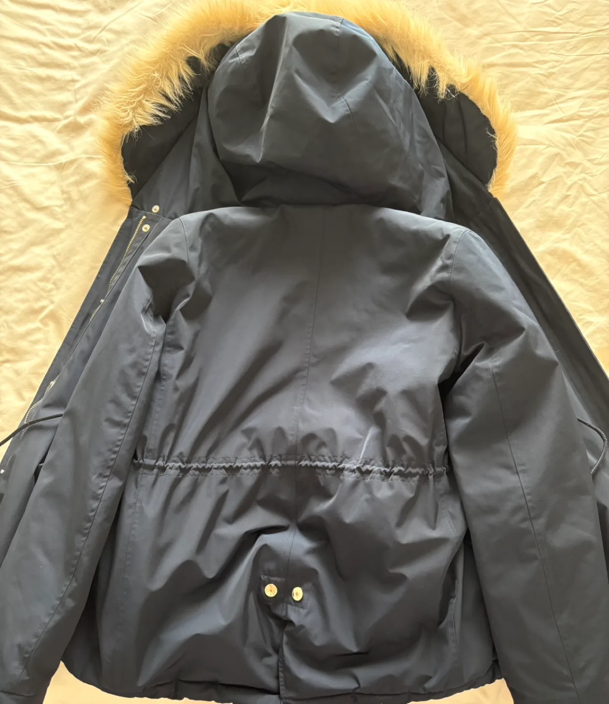Zara Woman Navy Blue Winter Parka with Faux Fur Hood - Size XS image indicator(3)
