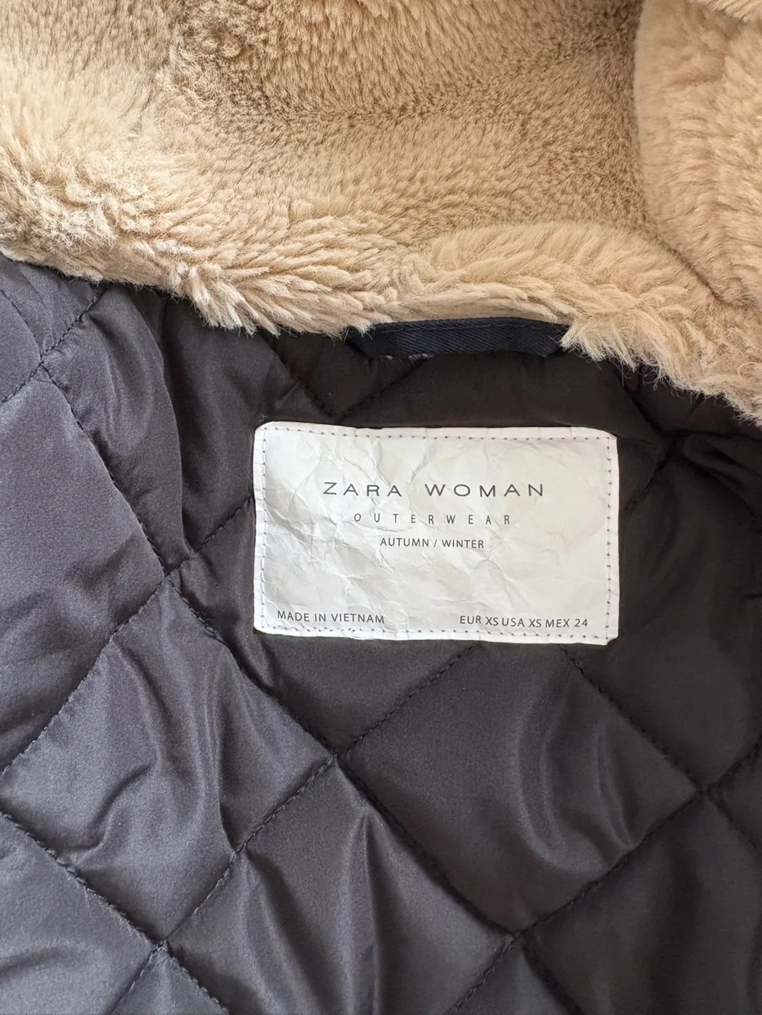 Zara Woman Navy Blue Winter Parka with Faux Fur Hood - Size XS image indicator(4)