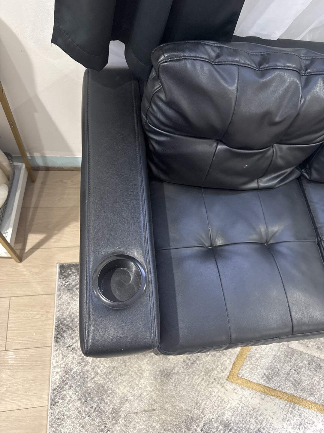 Black Leather Sectional Sofa with Cup Holders - photo 2