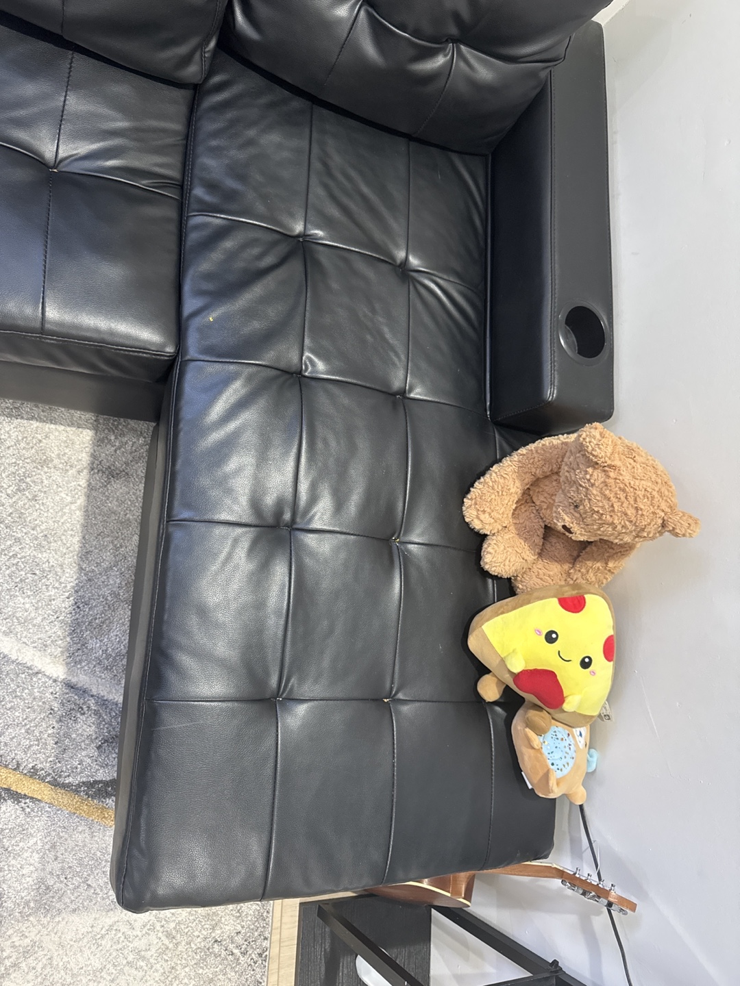 Black Leather Sectional Sofa with Cup Holders - photo 5