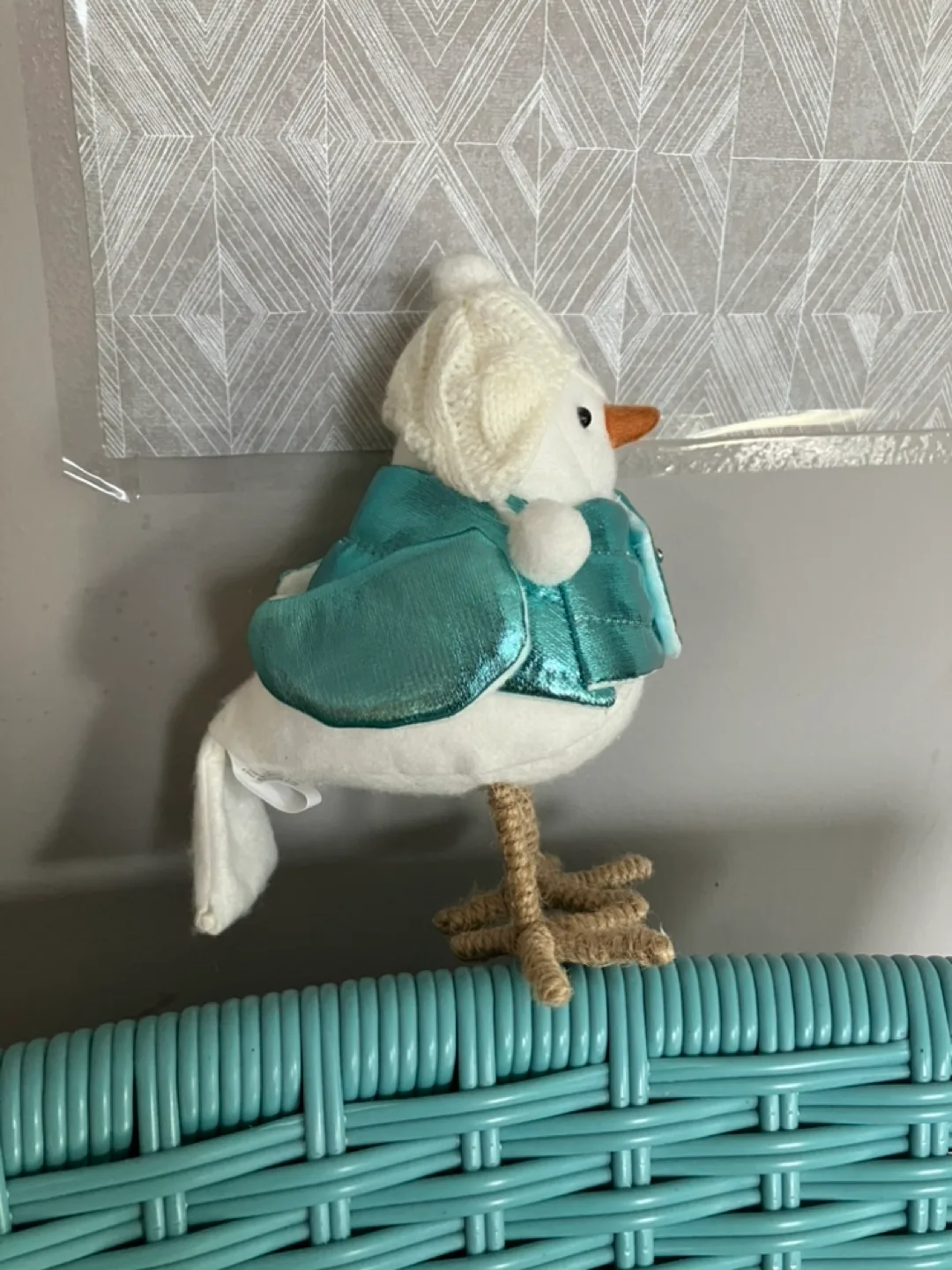 Adorable White Bird Figurine in Teal Jacket image indicator(2)