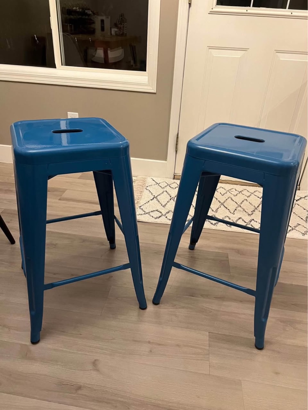 Pair of Blue Metal Stools