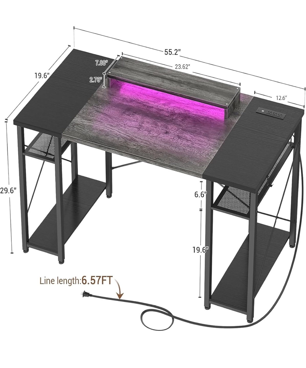Gaming Desk with LED Lights and Storage Shelves - photo 2