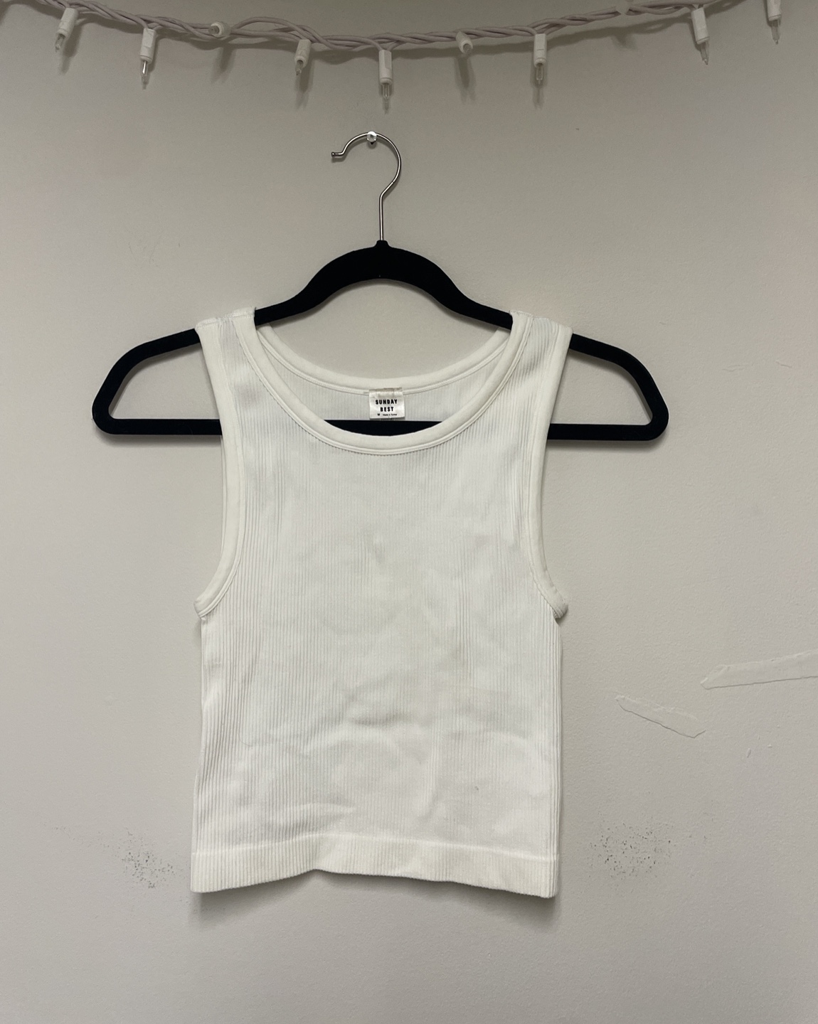 Aritzia Sunday Best White Ribbed Crop Tank Top