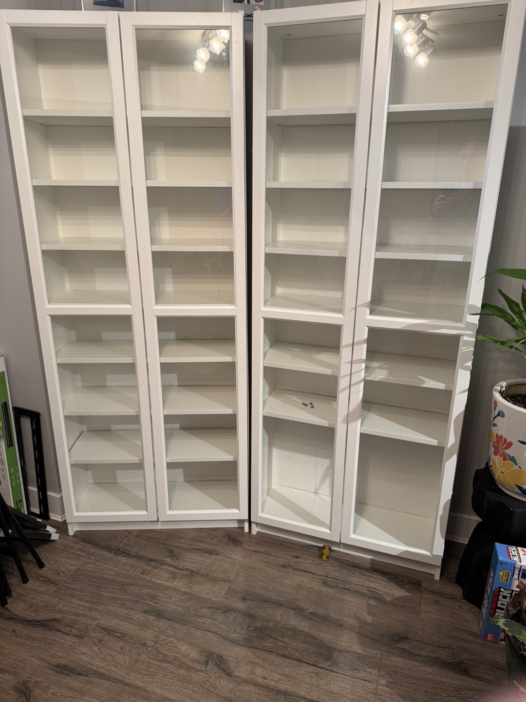 Pair of IKEA BILLY Bookcases with Glass Doors