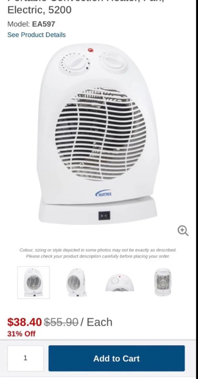 Matrix Portable Electric Heater - Model EA597 image indicator(2)