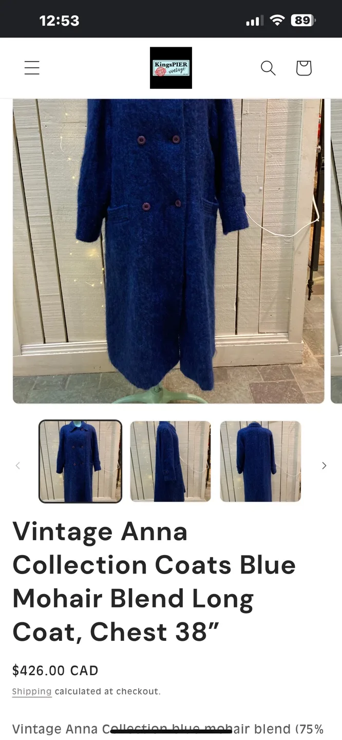 Vintage Anna Collection Blue Mohair Blend Long Coat image indicator(5)