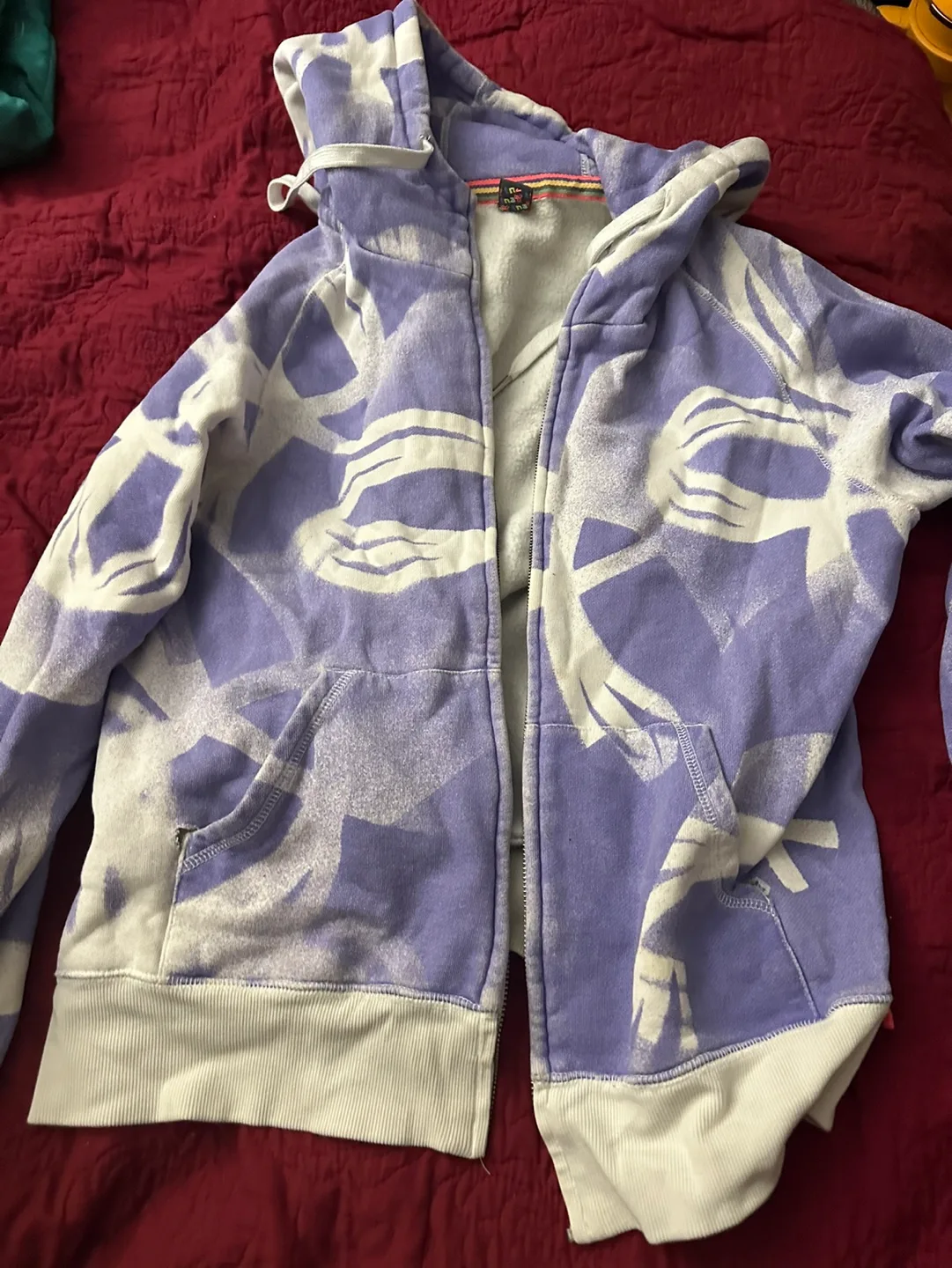 RVCA Purple and White Zip-Up Hoodie - Size XL image indicator(2)