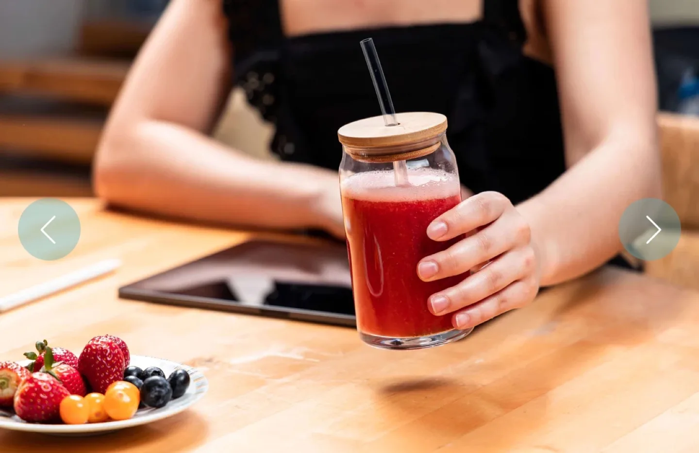 🍓NEW in Box 16 oz Bamboo Arcoroc Glass Cup Smoothies etc image indicator(5)