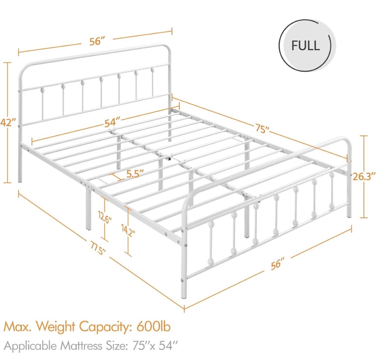 Full Size Metal Bed Frame - White - photo 2