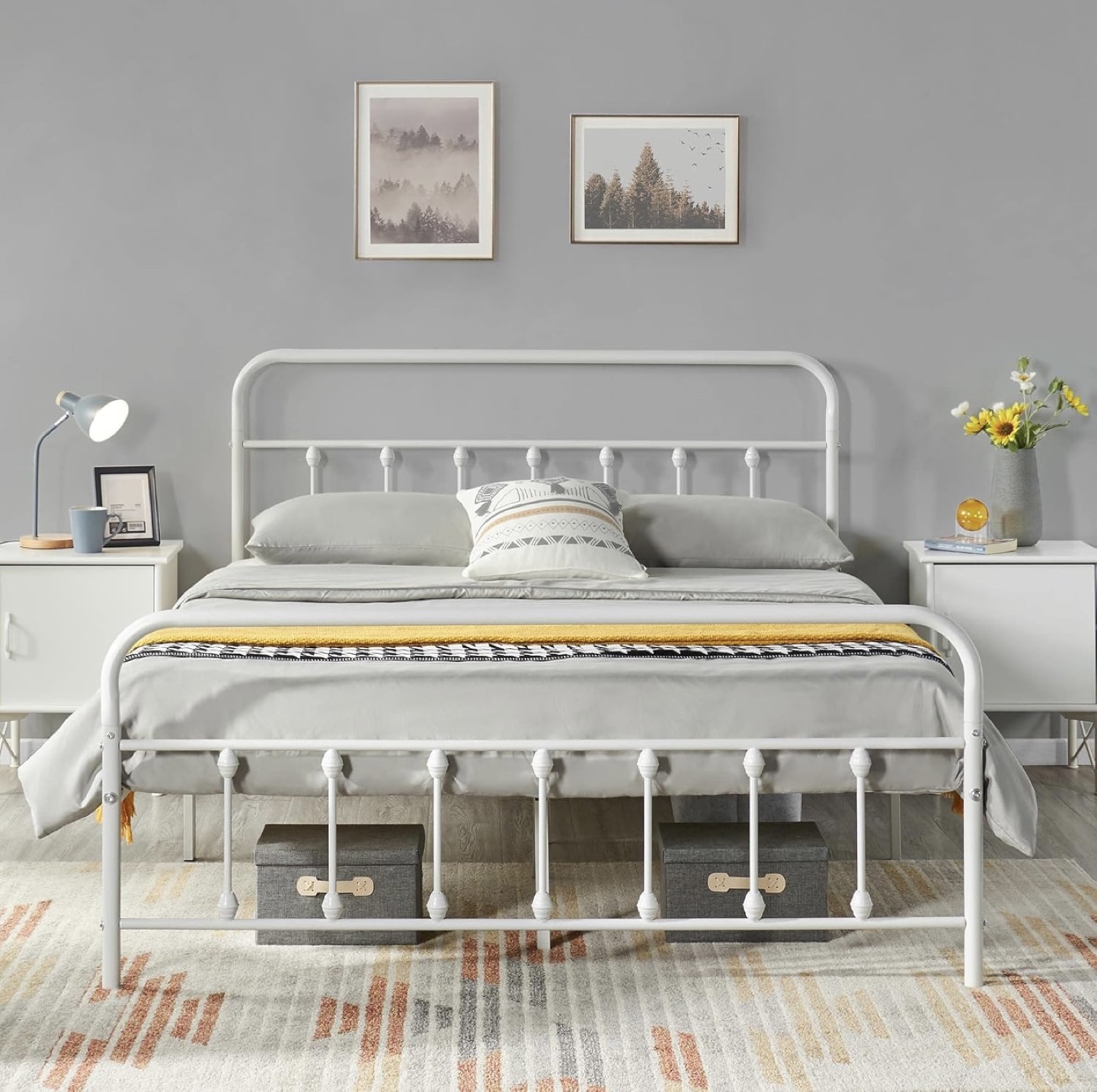 Full Size Metal Bed Frame - White