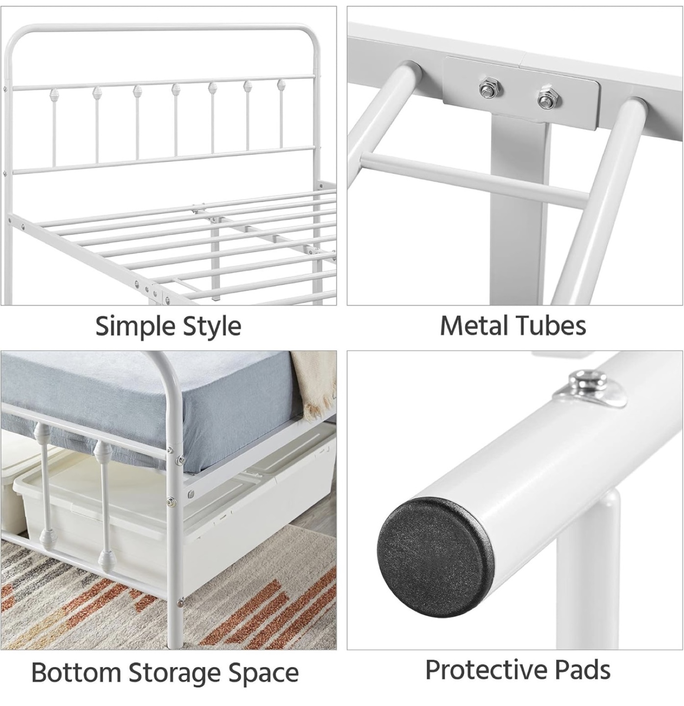 Full Size Metal Bed Frame - White - photo 3