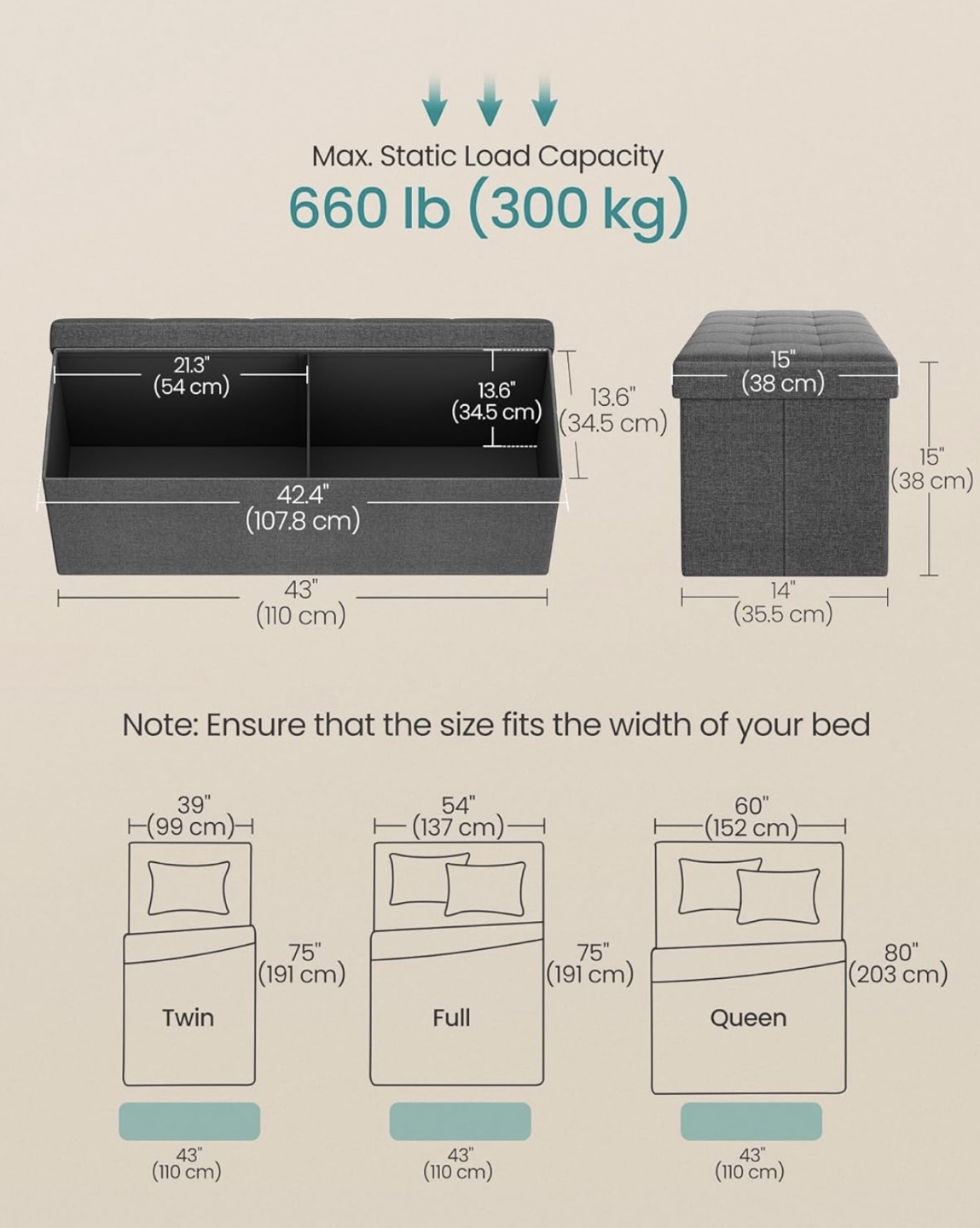 Large Storage Ottoman Bench - Dark Grey - photo 2