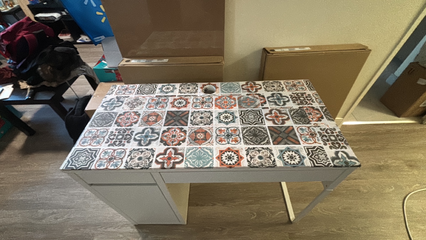 White Desk with Patterned Top