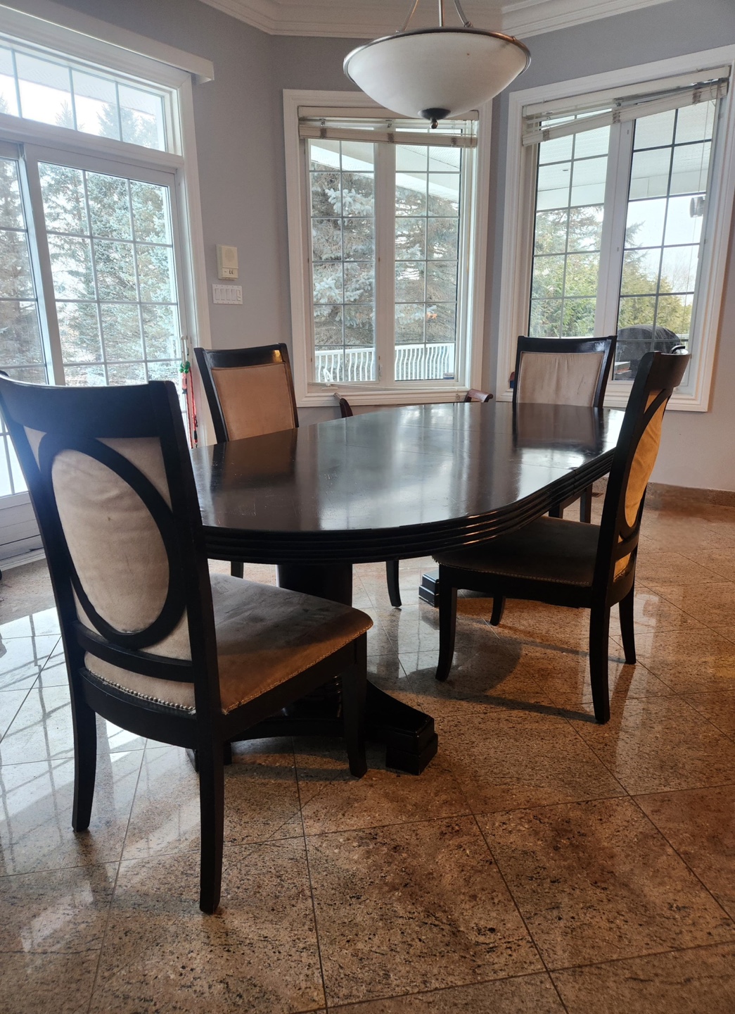 Sturdy Dark Brown Oval Dining Table Set with 4 Chairs - photo 3