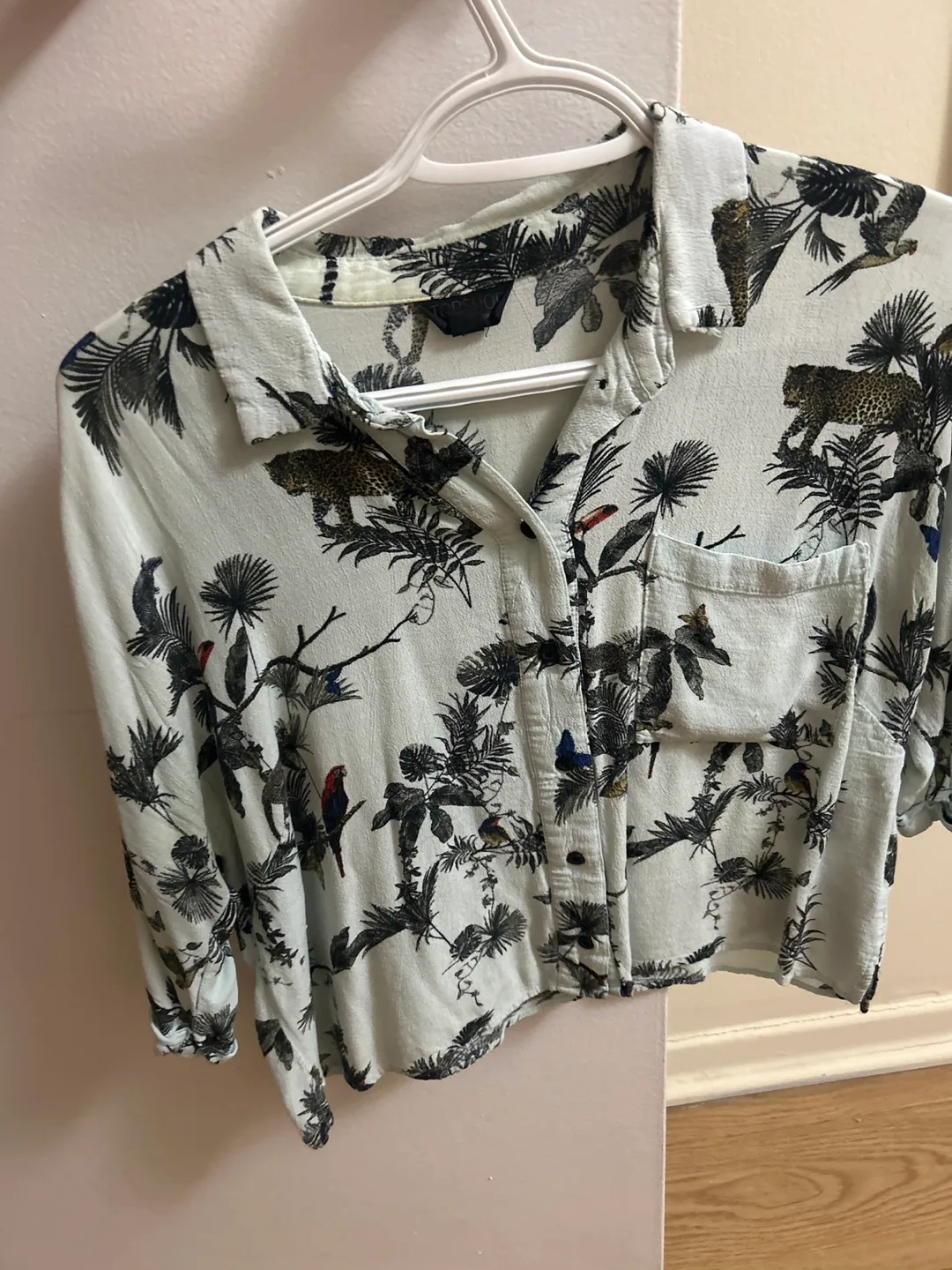 Topshop Tropical Print Button-Down Shirt image indicator(2)