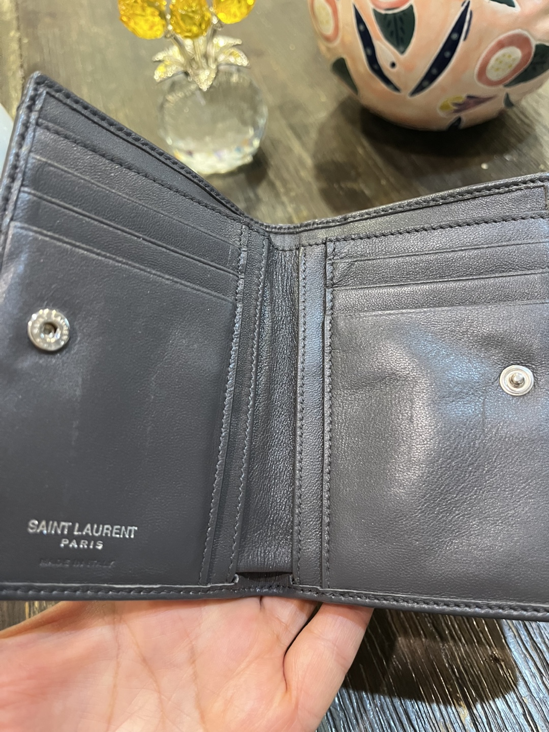 Saint Laurent Paris Gray Quilted Leather Wallet - photo 2
