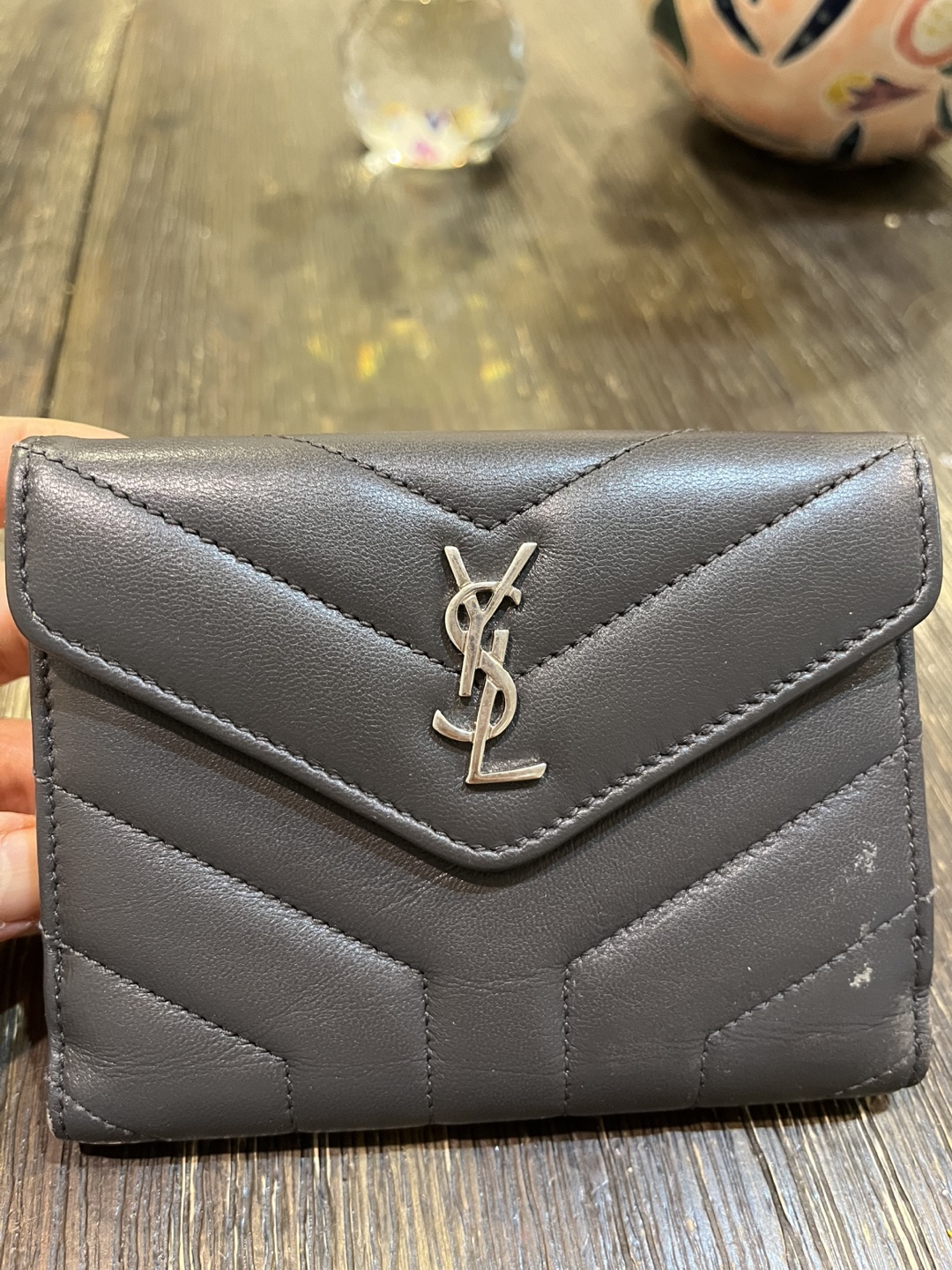 Saint Laurent Paris Gray Quilted Leather Wallet