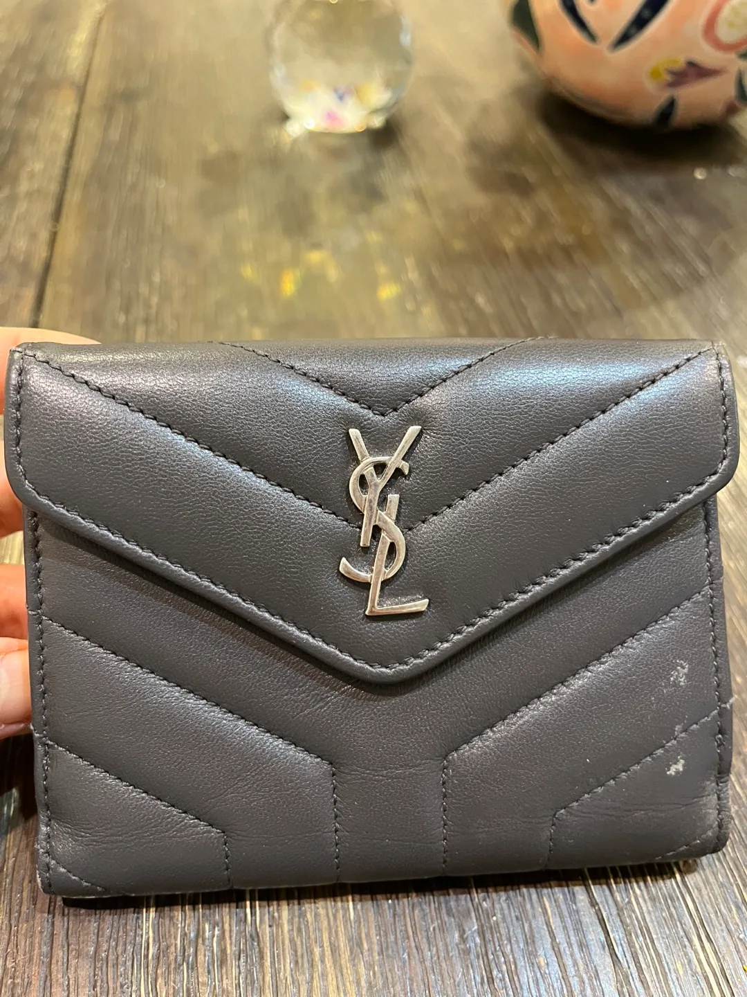 Saint Laurent Paris Gray Quilted Leather Wallet thumbnail