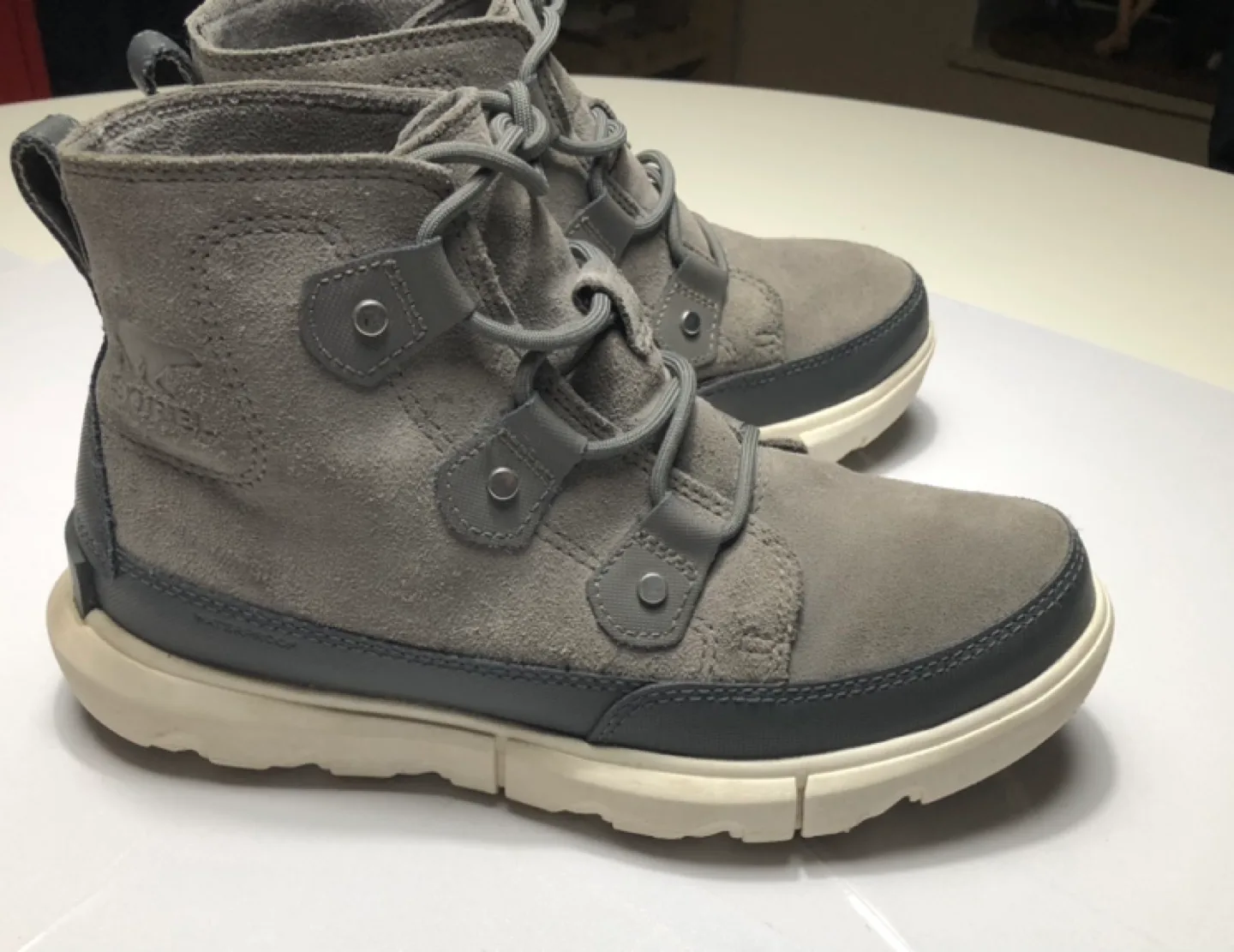 Women's SOREL Explorer Joan Grey Suede Boots Size 7 image indicator(6)