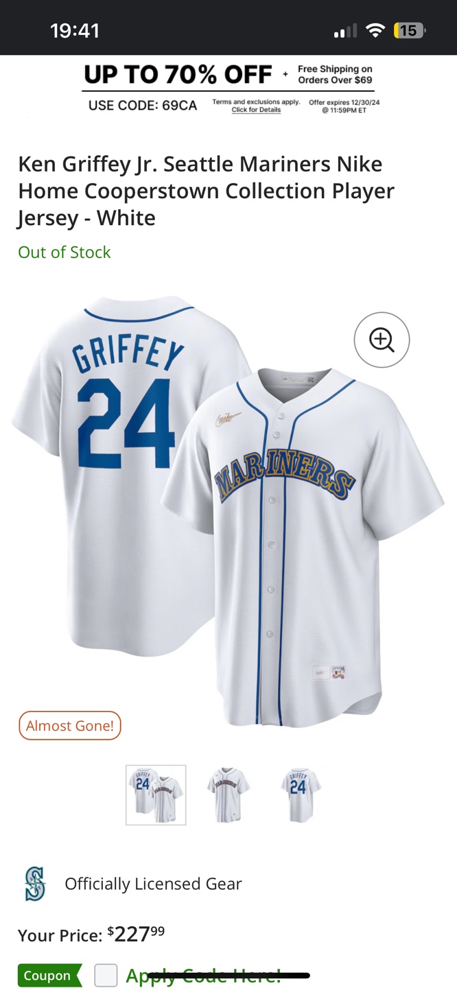 Ken Griffey Jr. Seattle Mariners Nike Jersey
