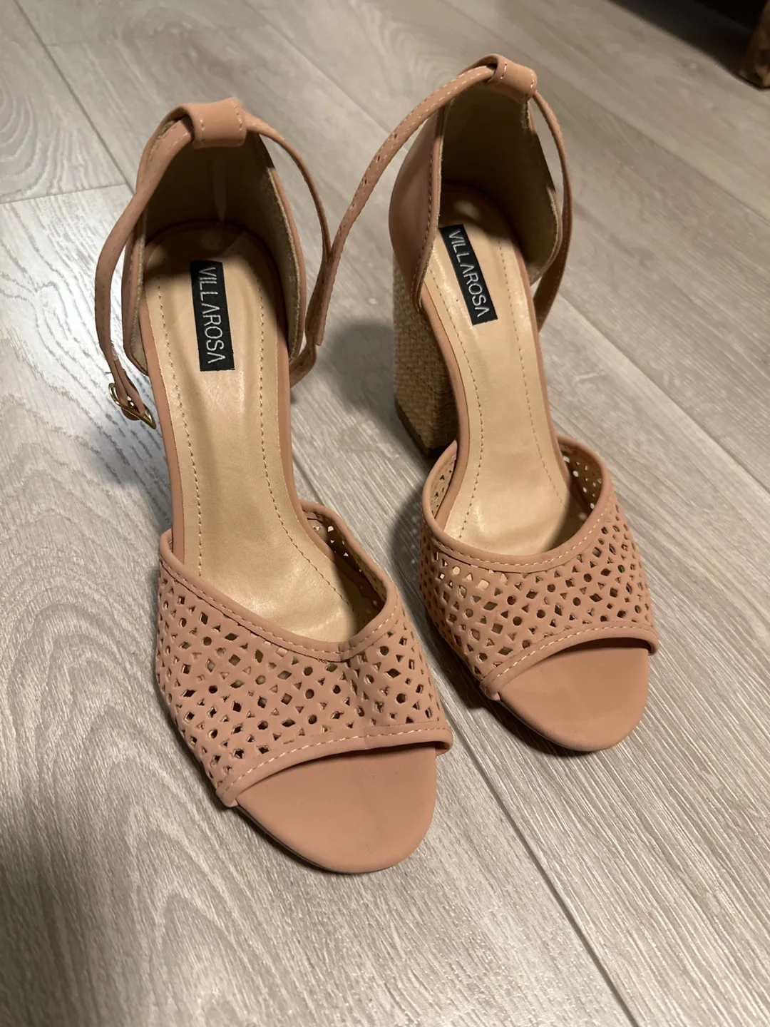 Villarrosa Blush Pink Cutout Block Heel Sandals thumbnail