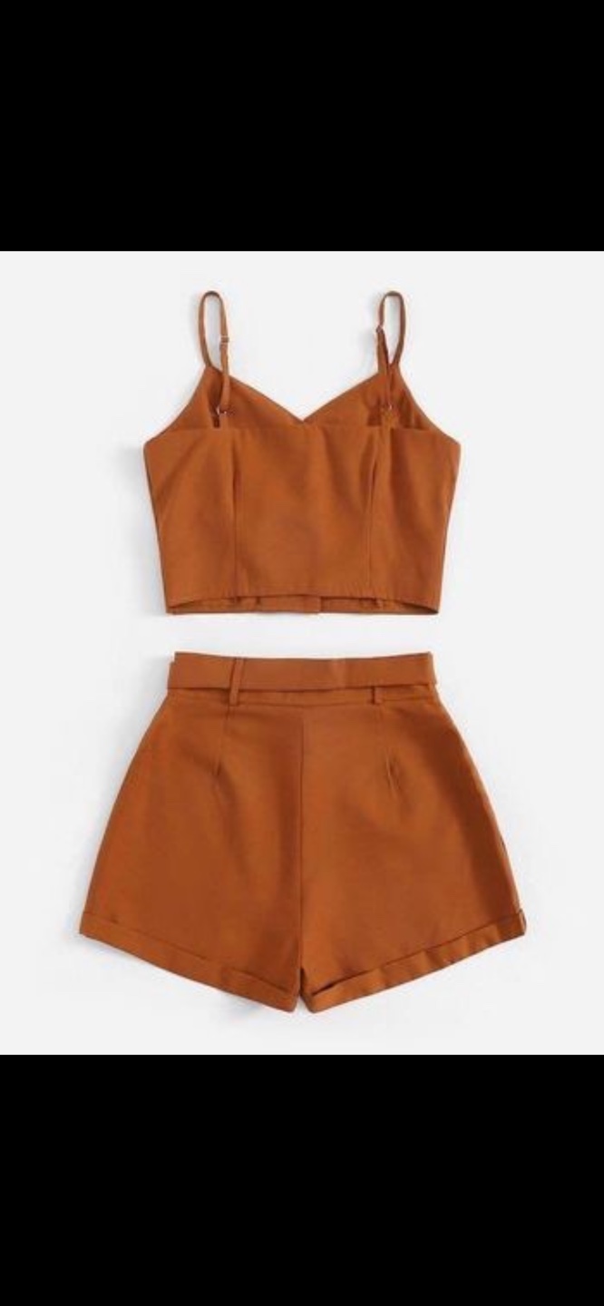Rust-coloured Button-up Crop Top and Shorts Set - photo 2