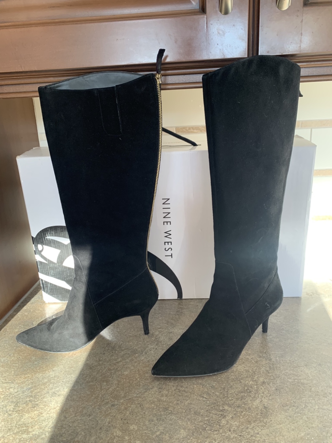Nine West Black Suede Knee-High Boots