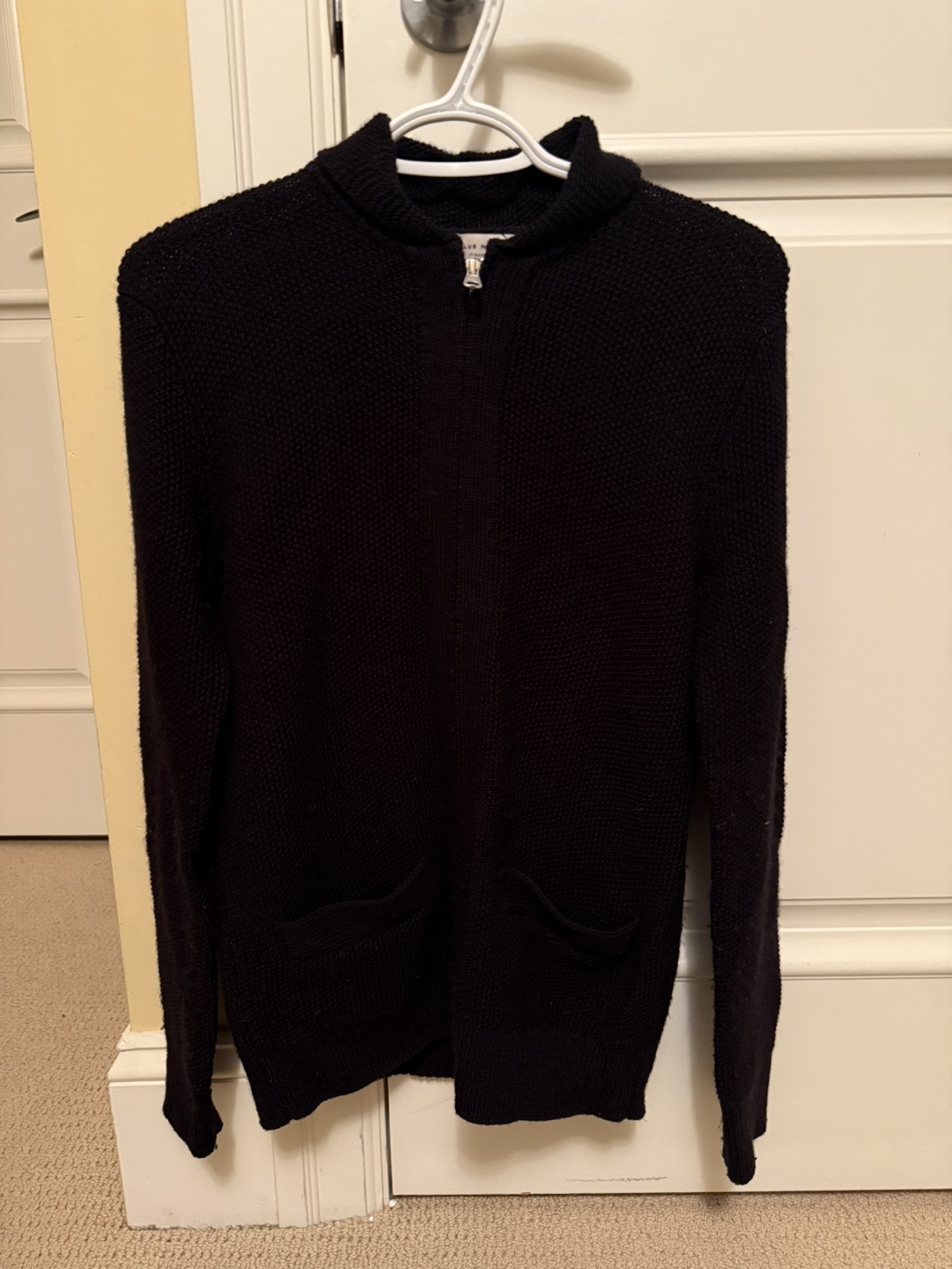Club Monaco Men’s Black Wool Zip-Up Sweater - XS
