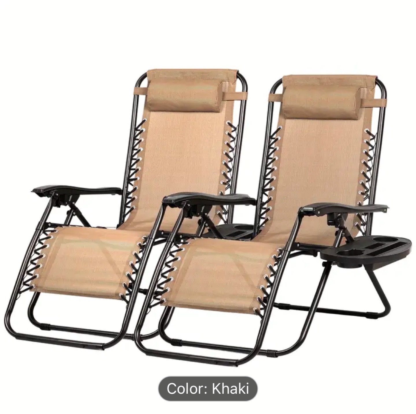 Pair of Zero Gravity Recliners with Cup Holders - Khaki 🧡