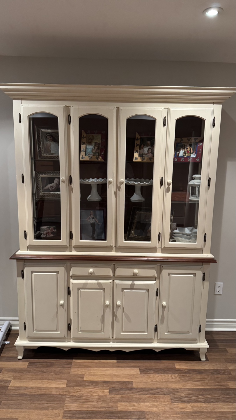 Large Antique Cream China Cabinet