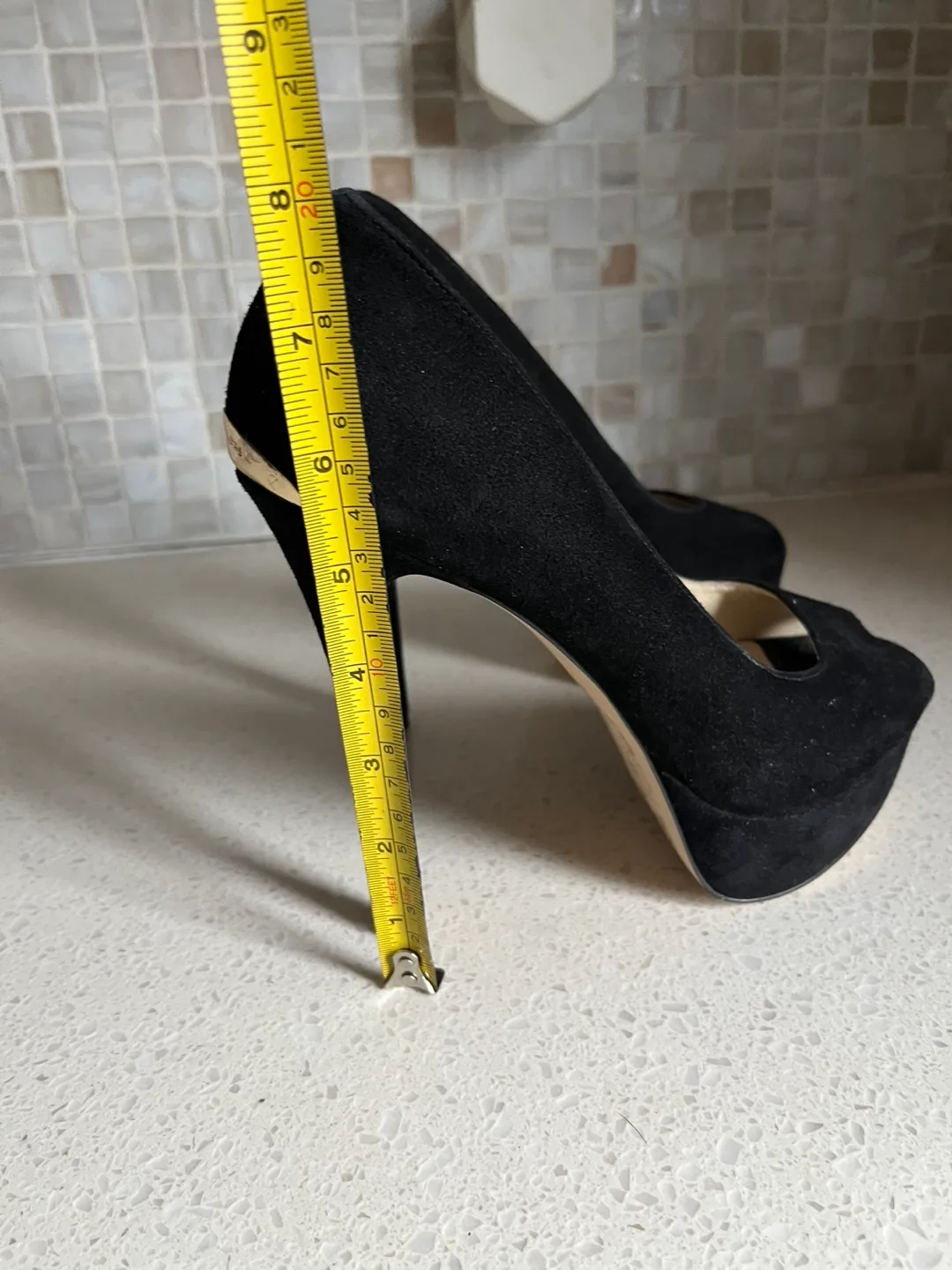 Michael Kors Black Suede Peep-Toe Platform Heels image indicator(6)