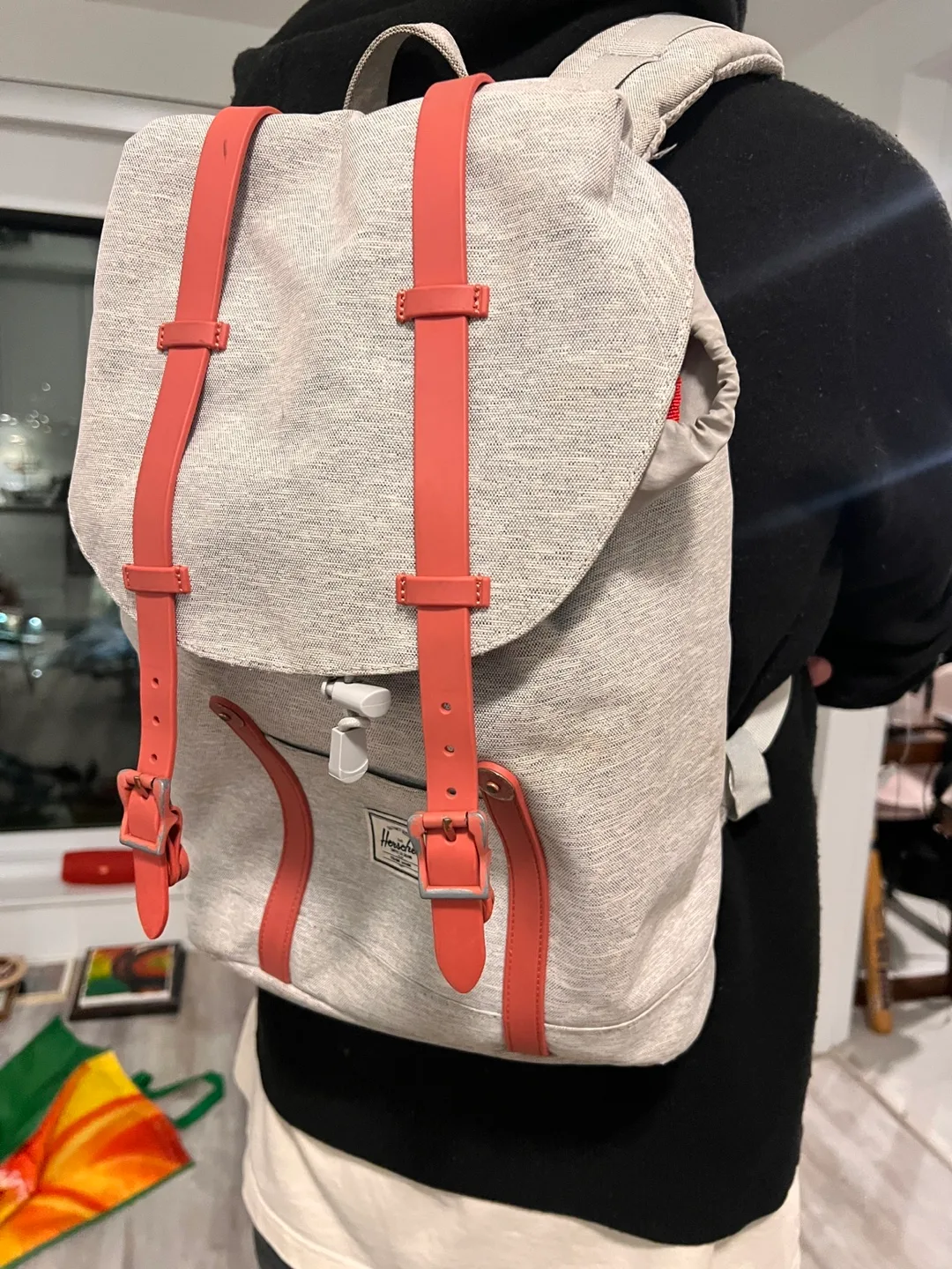 Herschel Supply Co. Grey Backpack with Coral Straps thumbnail