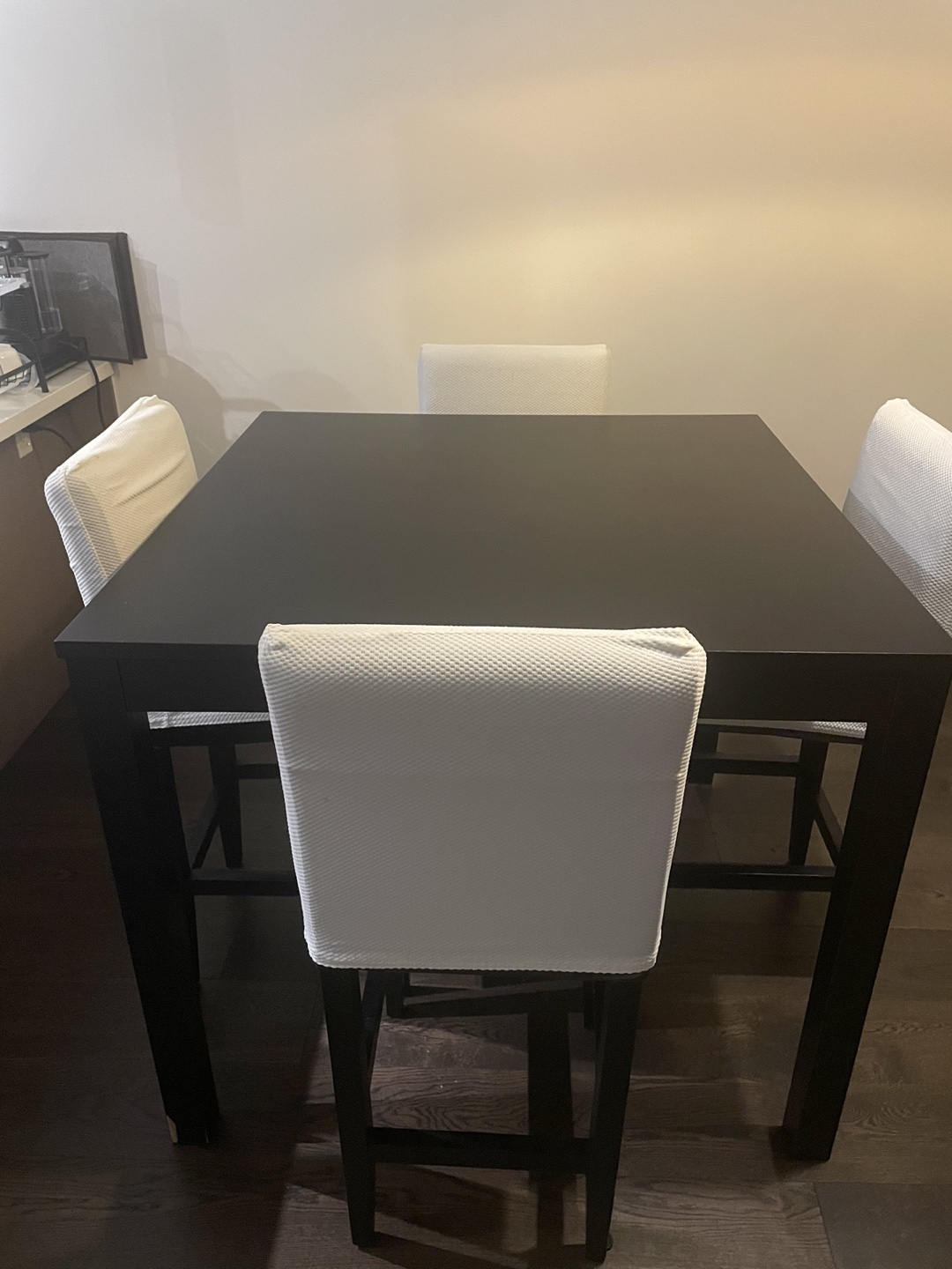 Black Square Dining Table with Four Stools - photo 2