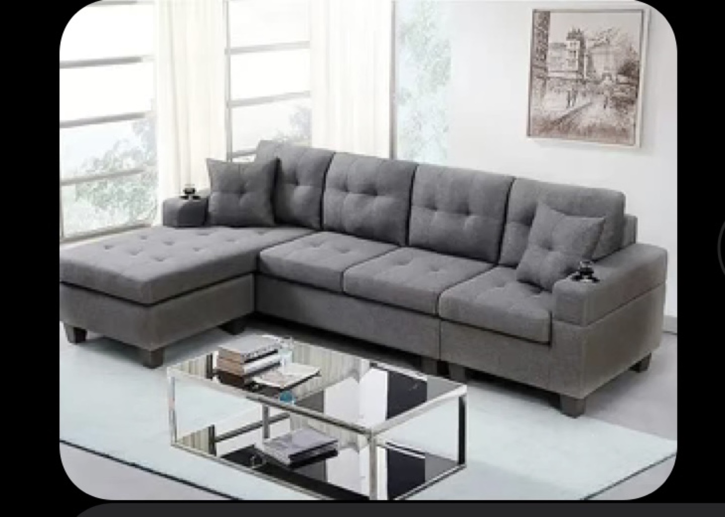Grey L-Shaped Sectional Sofa