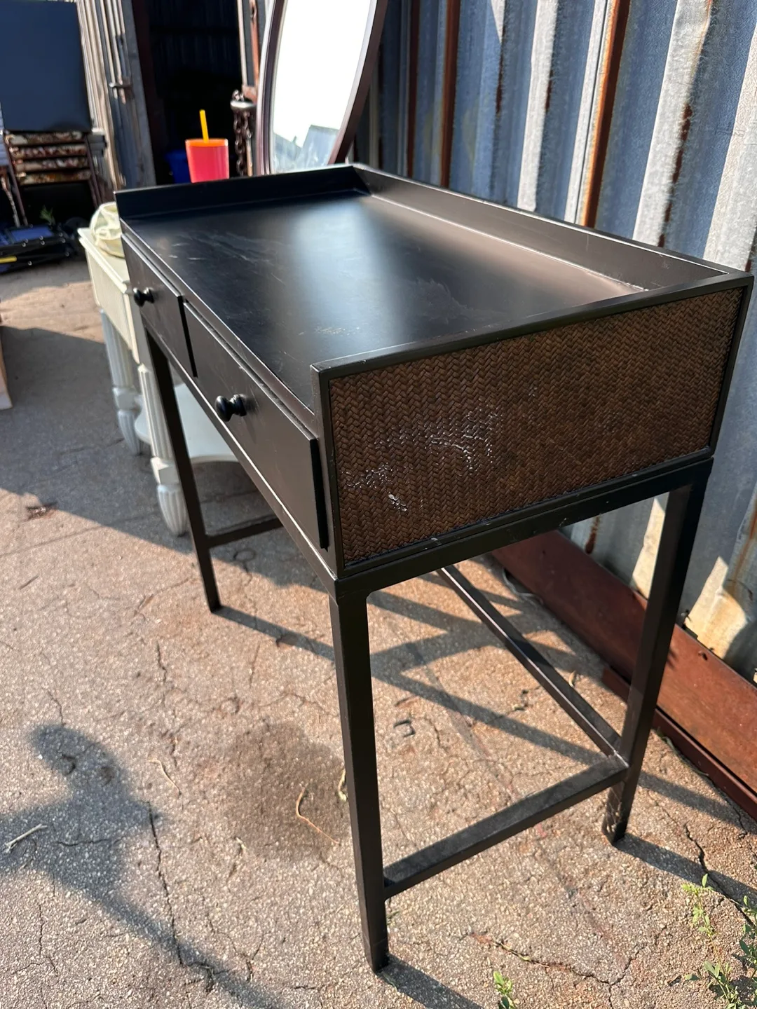 Black writing desk with woven detail image indicator(4)