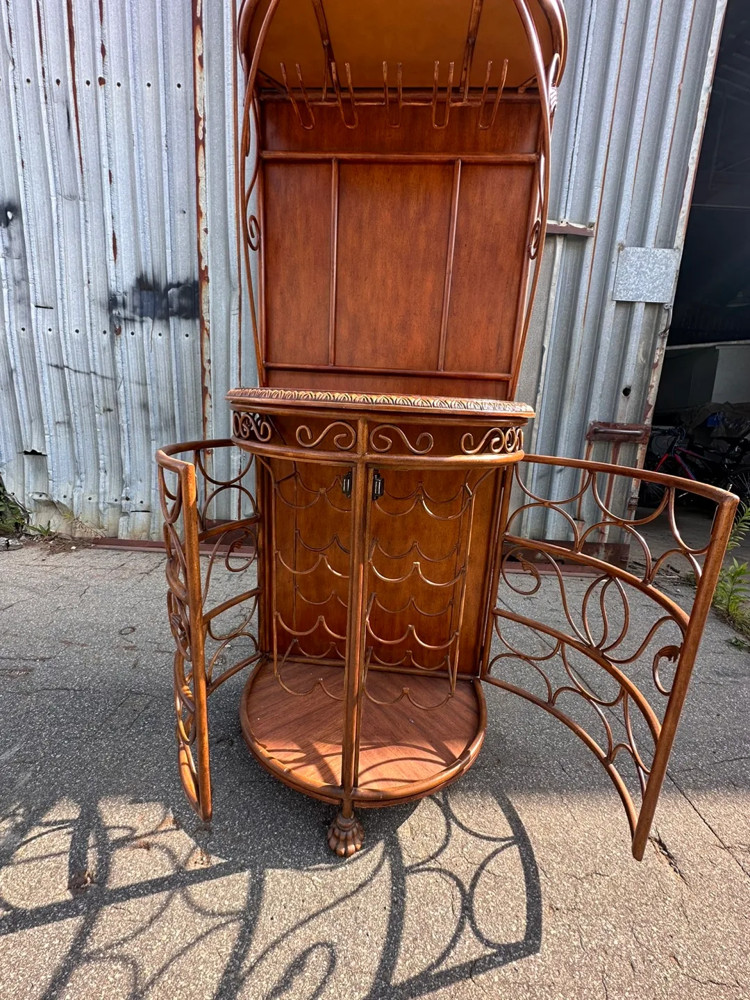 Ornate Wooden Wine Rack with Coat Hooks image indicator(3)