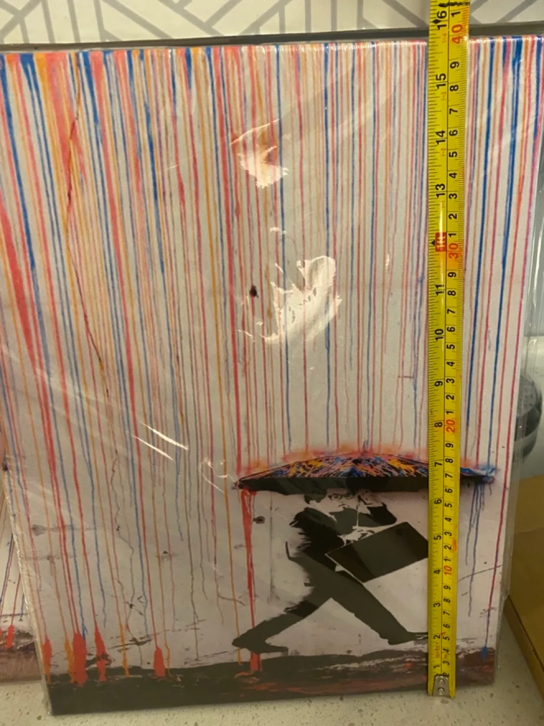 Set of three Banksy-style rain canvas prints image indicator(3)